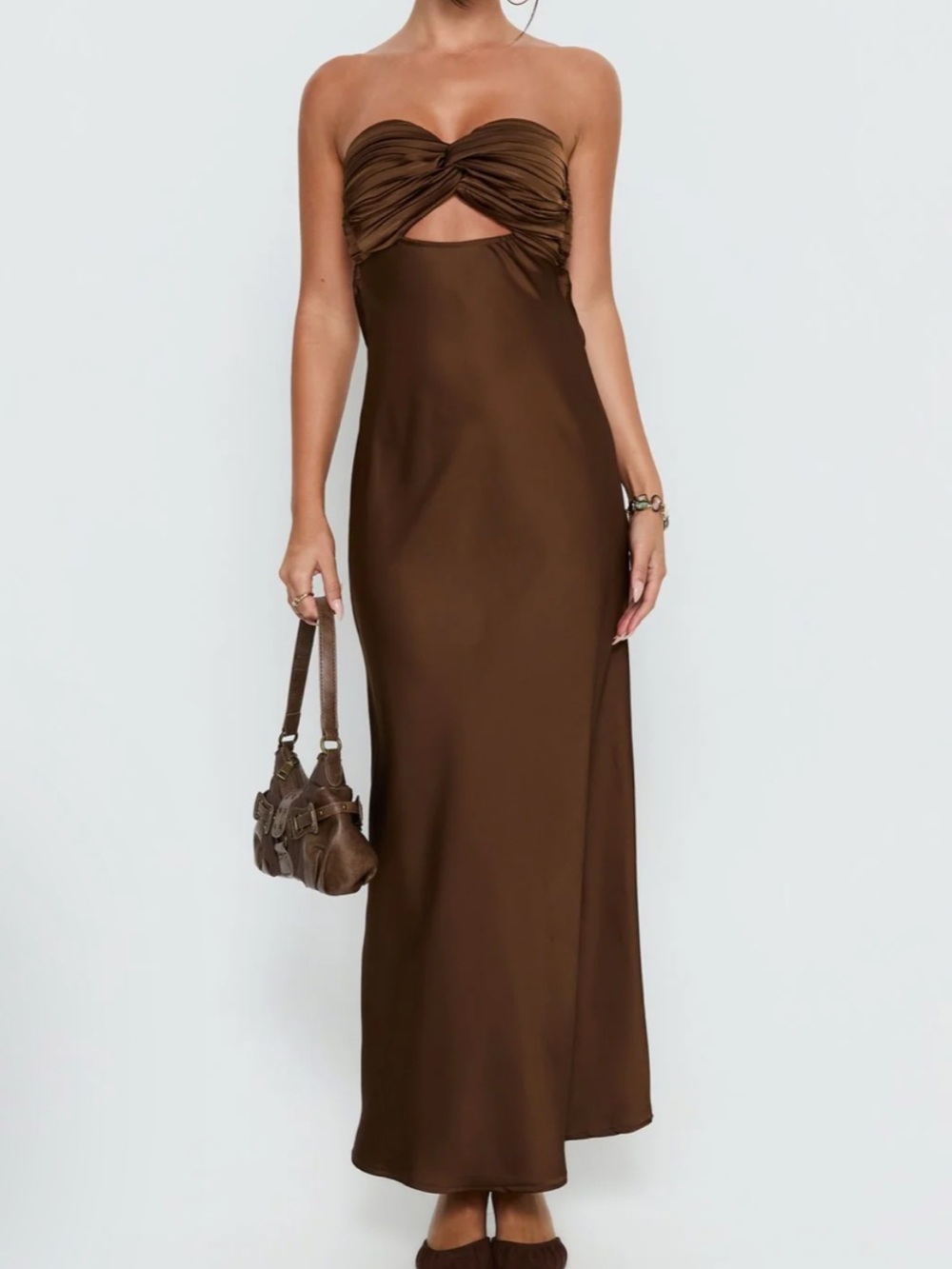 Chocolate Brown Satin Maxi Dress